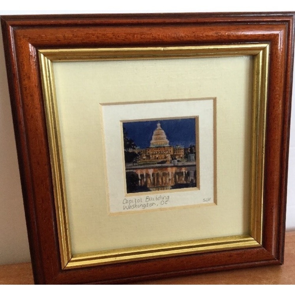 Global Miniatures England US Capitol Signed SLH Framed Mini Art Print Litho 5x5